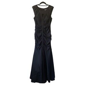 Vintage Xscape Sleeveless Ruched Maxi Keyhole Dress Black